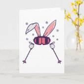 Skiën konijn met skistokken en skibril kaart (Gele Bloem)