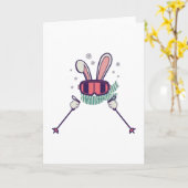 Skiën konijn met skistokken en skibril kaart (Gele Bloem)