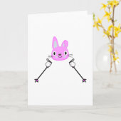 Skiën konijn met skistokken kaart (Gele Bloem)