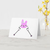 Skiën konijn met skistokken kaart (Gele Bloem)