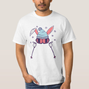 Skiën konijn met skistokken skibril ski cap t-shirt