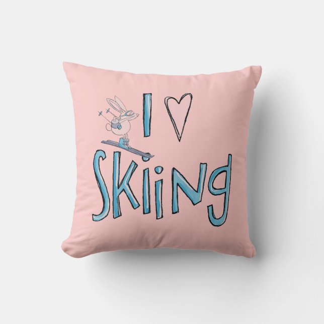 Skiën liefde schattig konijn decoratief kussen (Voorkant)