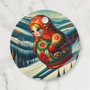 Skiën Matryoshka Doll Winter Sneeuw Bedankjes Labels