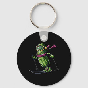 Skiën met een augurk en een bril, grappige winter sleutelhanger