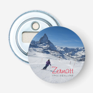 Skiën met Mt. Matterhorn in Zermatt, Zwitserland Button Flesopener