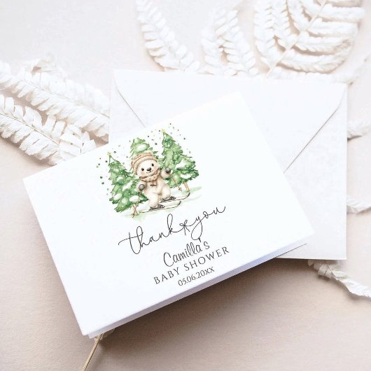 Skiën naar ouderschap Winter Baby shower Bedankkaart