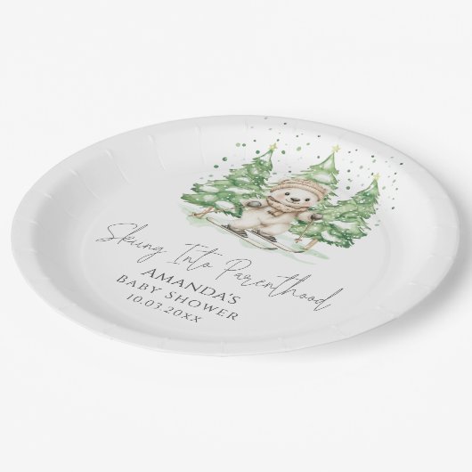 Skiën naar ouderschap Winter Baby shower Papieren Bordje (Gekanteld)
