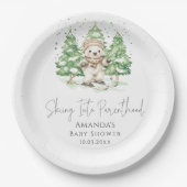 Skiën naar ouderschap Winter Baby shower Papieren Bordje (Voorkant)