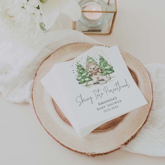 Skiën naar ouderschap Winter Baby shower Servet
