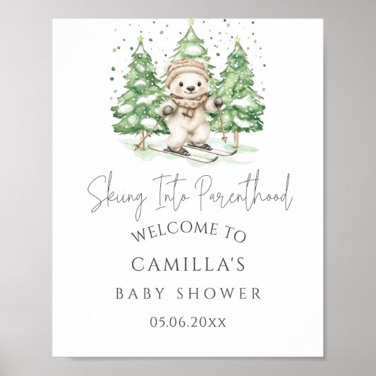 Skiën naar ouderschap Winter Baby shower Welkom Poster (Voorkant)