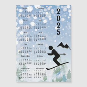 Skiën Ontwerp 2025 Kalender Magnetische Kaart