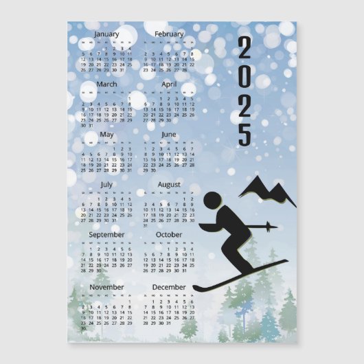 Skiën Ontwerp 2025 Kalender Magnetische Kaart (Voorkant)