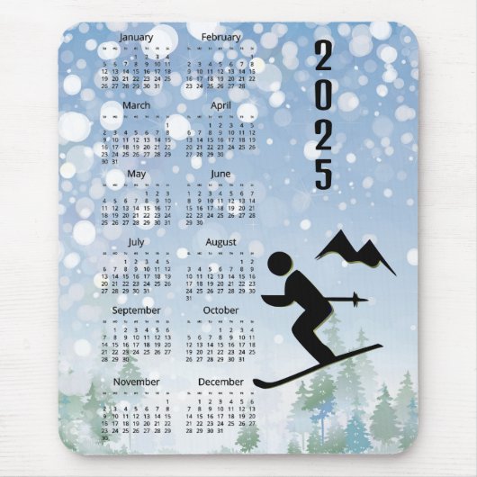 Skiën Ontwerp 2025 Kalender Muismat (Voorkant)