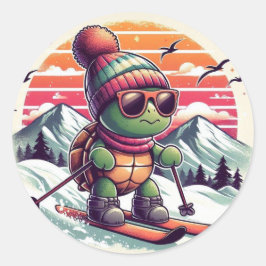 Skiën op de piste ronde sticker