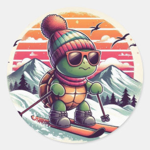 Skiën op de piste ronde sticker