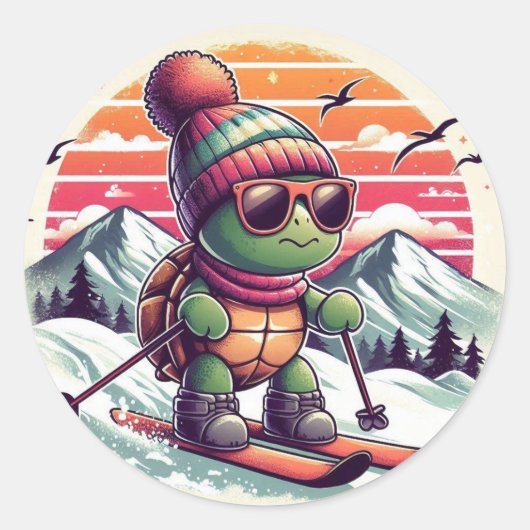 Skiën op de piste ronde sticker (Voorkant)