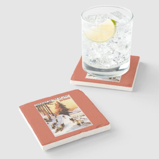 Skiën op het Poster Vosges Stenen Onderzetter (Zijkant)