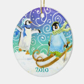 Skiën Pinguïn Familie Custom Kerst Ornament (Links)