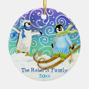 Skiën Pinguïn Familie Custom Kerst Ornament