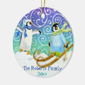 Skiën Pinguïn Familie Custom Kerst Ornament (Links)