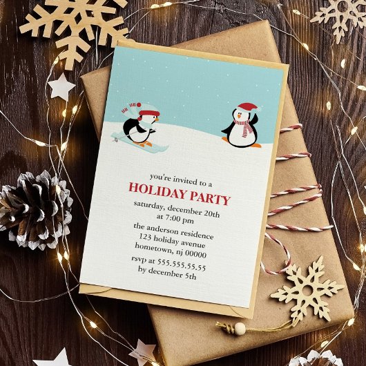Skiën Pinguïns Vakantie Feest Kaart