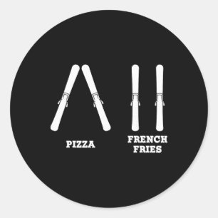 Skiën Pizza Frites Grappig Beginner Sneeuw Winter Ronde Sticker