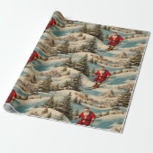 Skiën Retro Santa Cadeaupapier (Uitgerold)