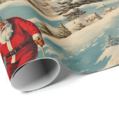 Skiën Retro Santa Cadeaupapier (Rol Hoek)