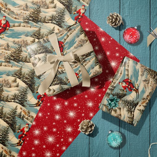 Skiën Retro Santa Cadeaupapier