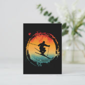 SKIËN RETRO VINTAGE BRIEFKAART (Staand voorkant)