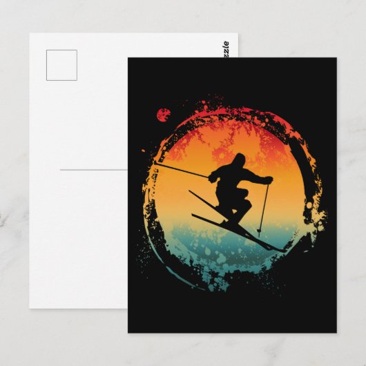 SKIËN RETRO VINTAGE BRIEFKAART (Voorkant / Achterkant)