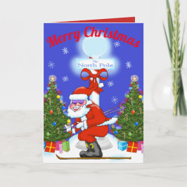 Skiën Santa Christmas Wenskaart Feestdagen Kaart