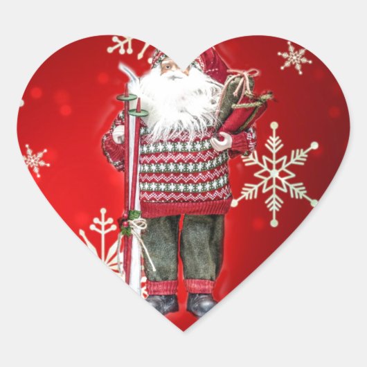 Skiën Santa Hart Sticker (Voorkant)
