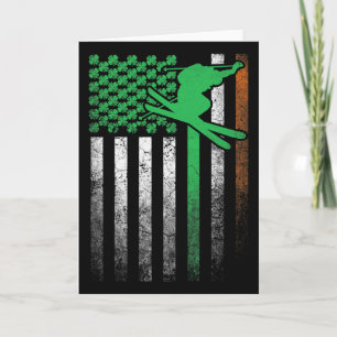 Skiën Ski Ierse Amerikaanse Vlag St. Patrick's Day Kaart
