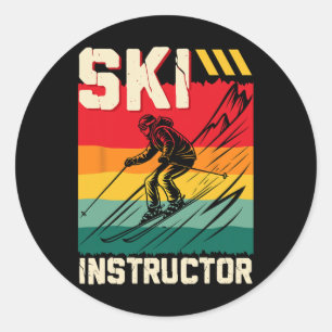 Skiën Ski-instructeur Skipiste Grappige Trainer _1 Ronde Sticker