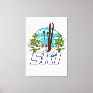 Skien, ski poster logo. canvas afdruk