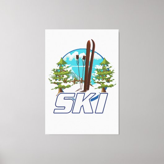 Skien, ski poster logo. canvas afdruk (Voorkant)