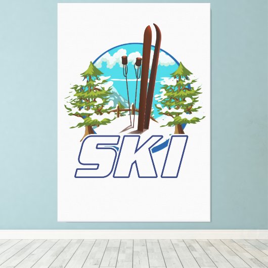 Skien, ski poster logo. canvas afdruk (Insitu (Houten vloer))