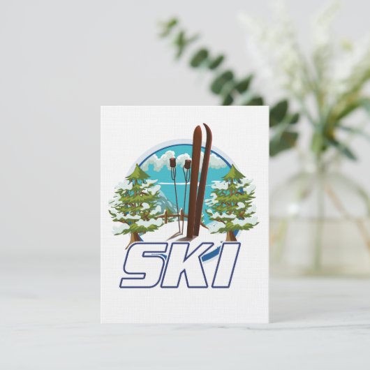 Skiën, ski-posterlogo. (Staand voorkant)