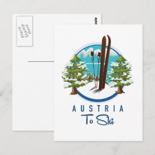 Skiën, ski-posterlogo. briefkaart