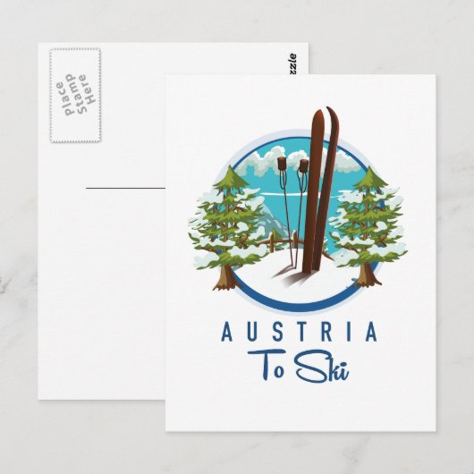 Skiën, ski-posterlogo. briefkaart (Voorkant / Achterkant)