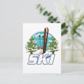 Skiën, ski-posterlogo. briefkaart (Staand voorkant)