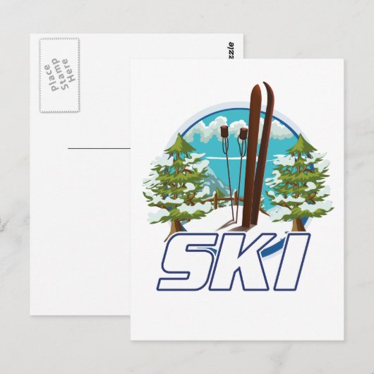 Skiën, ski-posterlogo. briefkaart (Voorkant / Achterkant)