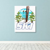 Skiën, ski-posterlogo. canvas afdruk (Insitu (Houten vloer))