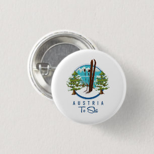 Skiën, ski-posterlogo. ronde button 3,2 cm