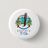 Skiën, ski-posterlogo. ronde button 3,2 cm (Voorkant)