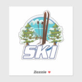 Skiën, ski-posterlogo. sticker (Vel)