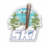 Skiën, ski-posterlogo. sticker (Voorkant)