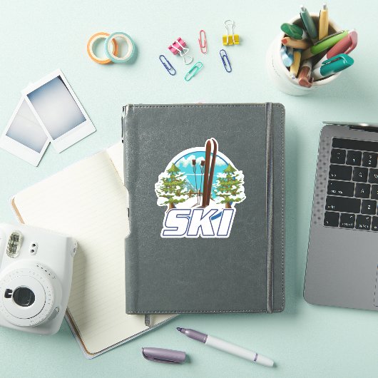 Skiën, ski-posterlogo. sticker (iPad Cover)