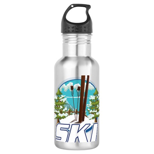 Skiën, ski-posterlogo. waterfles  (Voorkant)